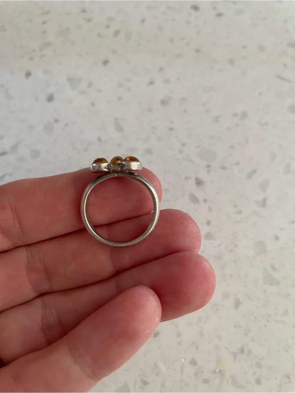 Vintage Sterling Silver (925) Tri-Color Baltic Amber Teardrop Ring Size 6
